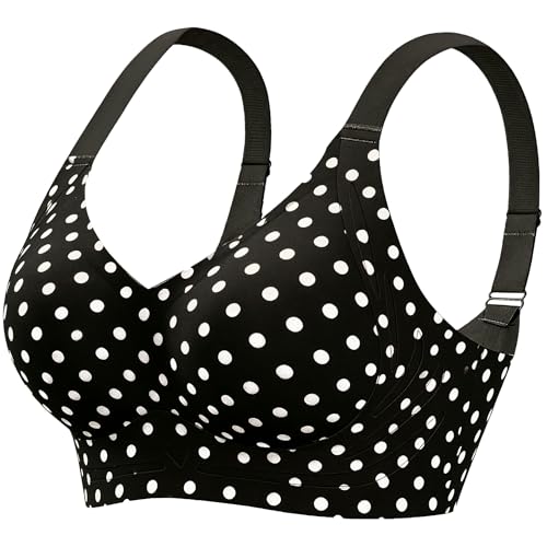 FHTECO Smoothing Bra Anti Sagging Wireless Push Up Bras for Women No Underwire Full Coverage Bra Comfy Bras for Women(Polka Dot, M)