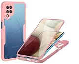 SLWYF Kompatibel mit Samsung Galaxy A22 4G Hülle Eingebauter displayschutz 360 Grad Rundumschutz Handyhülle, Militärischer Stoßfest TPU Bumper Schutzhülle Robuste Durchsichtige Kratzfest Case, Rosa