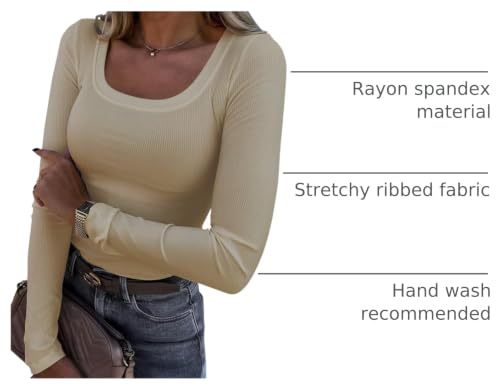 Image of Roselux Womens Long Sleeve Scoop Neck Ribbed Knit Fitted Casual Tops Tee Slim Basic Shirts
