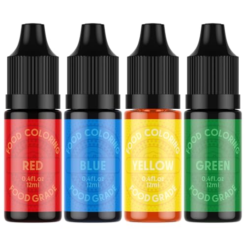 Image of Food Coloring for Cake Decorating, Cherrysea Red Yellow Green Blue Basic Edible Dye 4x12ml Food Grade Liquid Food Color for Baking Easter Egg, Icing, Fondant, Cooking, Slime Making DIY Supplies Kit - 0.4 Fl. Oz /Bottles