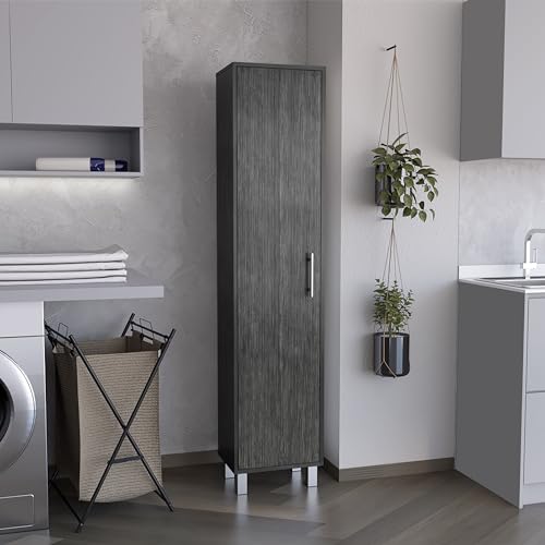 YAFANEX 16" Built-in Tool Hook Bathroom Organizer Set, Stylish Cabinets with Spacious Single Panel Door, Storage Cabinet with Five Layered Inner Tiers for Household Supply Arrangement, Brown