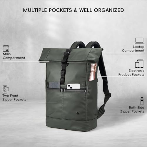 Casual Daypack Backpack for Women Heavy Duty Large Roll Top Rucksack Backpack for Adult Men Lightweight Backpack for Travel Green4