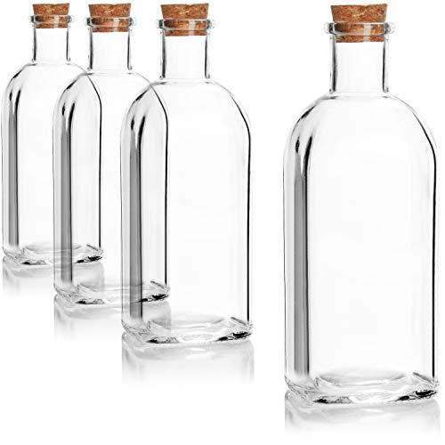 com-four® 4x botella de vidrio 500 ml con corcho - botella vacía con tapón de corcho - recipiente de vidrio para llenar con líquidos como aceite, vinagre y licores (4 piezas - 500ml)