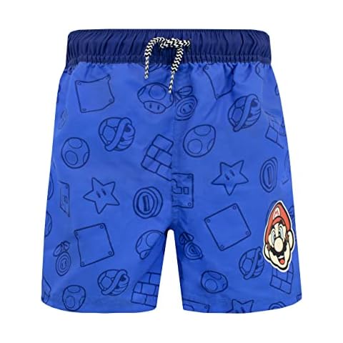 SUPER MARIO BROS Boys Swim Shorts Gaming Swimwear for Kids Blue 4-5 Years Cover