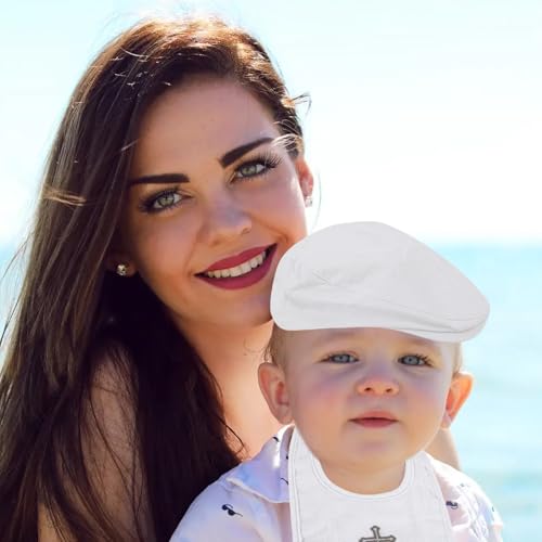 5 Pcs Baptism Bib for Baby Boys Cross Christening Socks Shoes Hat First Rosary White Outfits Toddler Infant First Communion Baptism Gift for Boys Girls Cross Bib Christening Shoes and Socks3