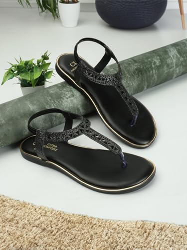 Image of Carlton London women's Adjustable Ankle Strap Embellished T-Strap Sandals