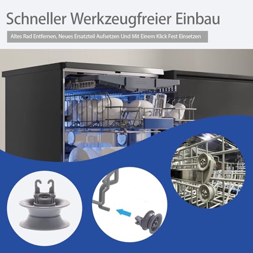EcoJozon 8x Spülmaschinenrollen für Oberkorb – Ersatzrollen passend für Bosch Siemens Neff Beko Geschirrspüler – Korbrollen Set Spülmaschine Ersatzteile Geräuscharm & Hitzebeständig