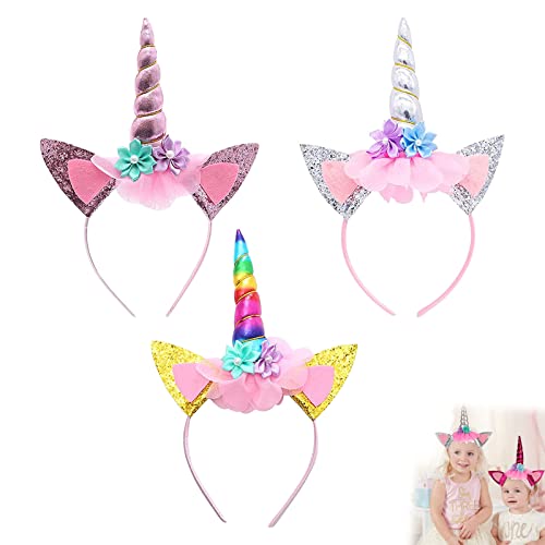 Diadema De Cuerno De Unicornio 2 Piezas Diadema De Unicornio Con Flores Diadema De Unicornio Con Orejas Diadema Unicornio Unicornio Cosplay Con Accesorios Para Pascua Cumpleaños Fiestas Cosplay Cover