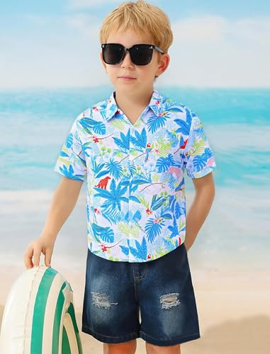 Image of Hawaiian Shirt for Boys Button Down Wrinkle Free Shirt Short Sleeve Funny Beach Casual Summer Print Top for Kids 4-15 Years
