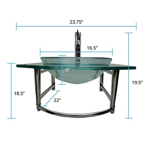 Renovators Supply Haiku Glass Wall Mount Bathroom Sink 23 3/4 Inches Clear Tempered Glass Round Console Sink With Chrome Faucet, Pop Up Drain And Towel Bar #TOP1