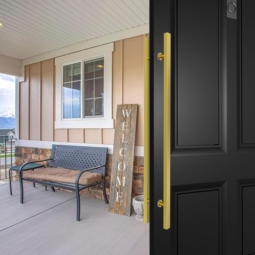 Image of 48 inch Titanium Gold Square Barn Door Pull Handle Double Sided | Heavy Duty 304 Stainless Steel, 35-7 /16 inch Hole Spacing, Fits 3 /4 inch-2 inch Thick Barn, Front Entry, Sliding & Exterior Doors