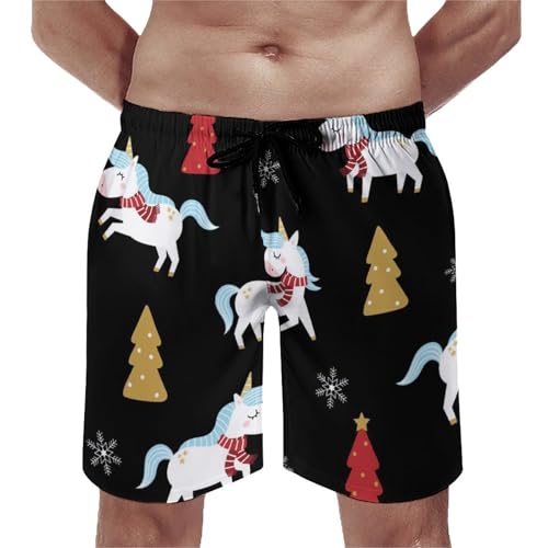 Shorts de bain homme licorne blanche anti-humidité avec poches et cordon
