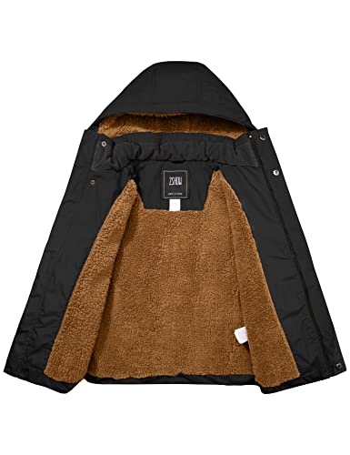 Zshow Boys' Hooded Winter Coat Super Soft Fleece Jacket Padded Outerwear(Black,6/7) #TOP2