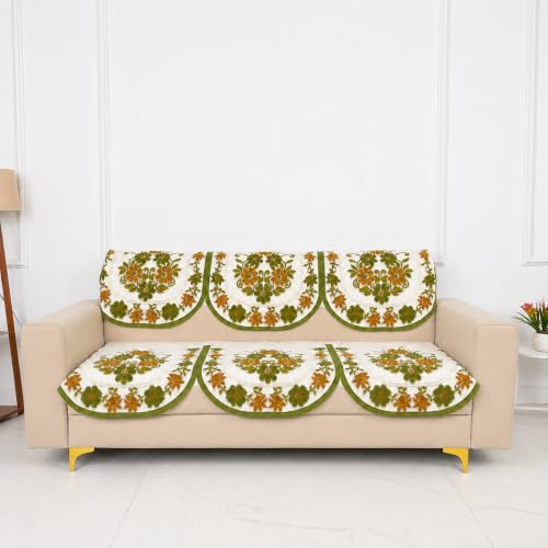Image of Homerz Premium 'Surya Series' Sofa Cover | Stylish Sofa Protector | Net Fabric | Anti-Stain & Washable Slip Cover Exact Size Antislip (Daisy Green, 7 (3+2+2) Seater, Seat Cover with Backrest)
