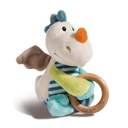 Nici 43705 Greifling Drache Dragilu 15cm mit Holzring und Glocke, beige/bunt