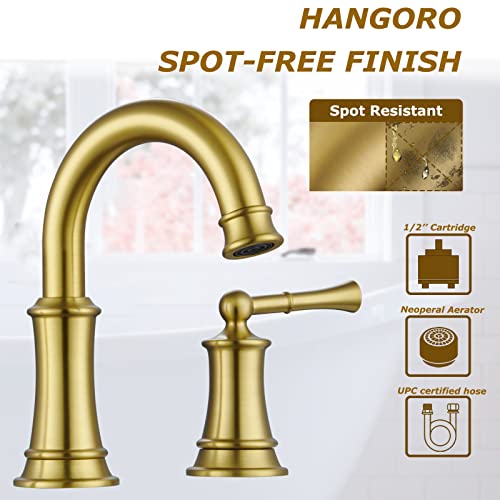 Hangoro Widespread Bathroom Faucet, Brush Gold 2-Handle Faucets For Bathroom Sink, Rough-In Valve & Pop Up Drain Included, Touch On Bathroom Faucets For Vanity, Lavatory, Bathroom(L2304-Bg) #TOP3
