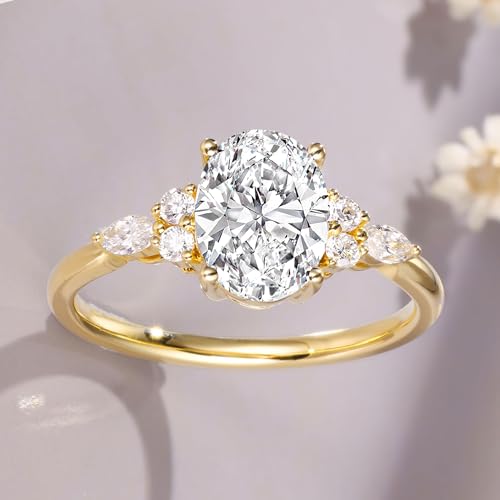 Moissanite Engagement Ring for Women Oval Cut Statement Ring 14k Gold Vermeil 925 Sterling Silver 1.5ct Promise Wedding Rings Birthstone Anniversary Christmas Gifts Sizes 5 to 124