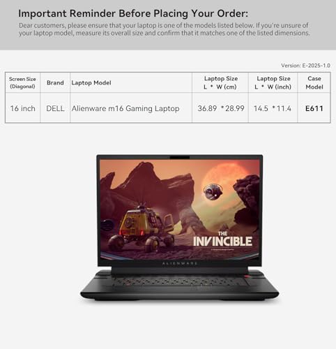 Image of Smatree 16 inch Laptop Sleeve for Alienware M16 R1 | for 16 inch Alienware M16 R1 (Not fit for Alienware M16 R2),Alienware Case with Accessory Pocket(E611)