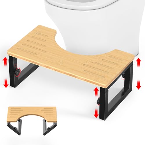 Bamboo Toilet Stool for Adults, 6" and 7" Poop Stool, Adjustable Height Toilet Potty Stool, for Bathroom, Improve Squatting Posture, Non-Slip, Foldable -  LIDTOP, LD-ZKJD01-HJ-ZB