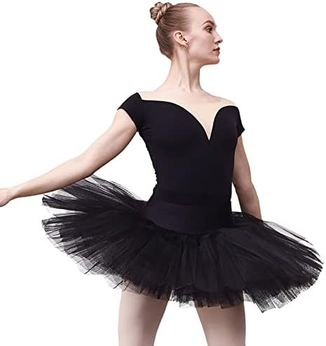 DANCEYOU Ballet Platter Tutu Girls Women Classic Professional Pancake Skirt for Dance Practice Performance, Black, Size M