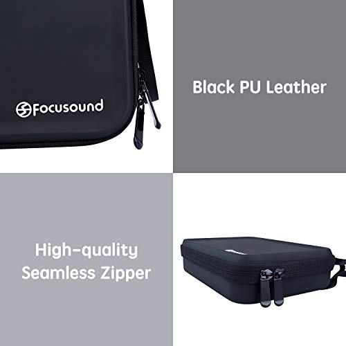 Focusound Harmonica Case, PU Leather Zippered Carry Case with Soft Mesh, Special Slots for 7 Harmonicas, Black