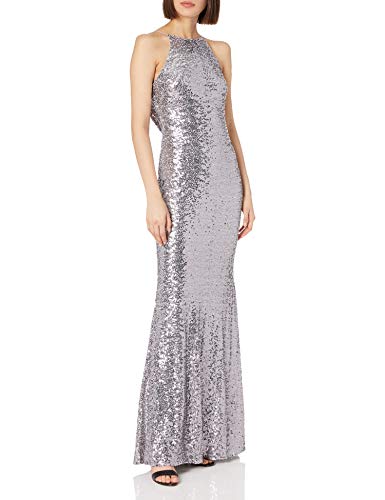 Badgley Mischka Women's Cowl Back Sequin Halter Gown, Wisteria, 16
