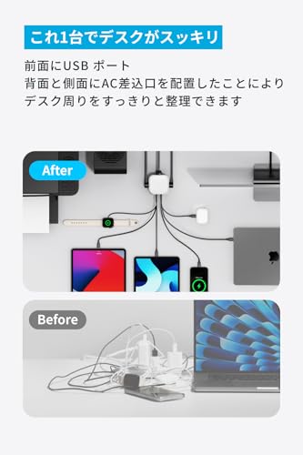 undefined Anker Charging Station (9-in-1, 100W)【USBタップ/電源タップ/AC差込口 3口 / USB-C 4ポート / USB-A 2ポート/ 1.5m延長コード】ホワイト の商品画像 5