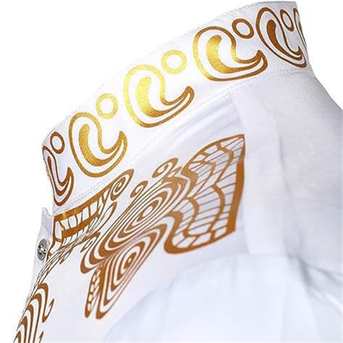 Generisch Afrikanisches Herren-Outfit, Langarm-Dashiki mit goldfarbenem Druck und Hose, traditioneller Anzug, 2-teiliges Set – Bild 6