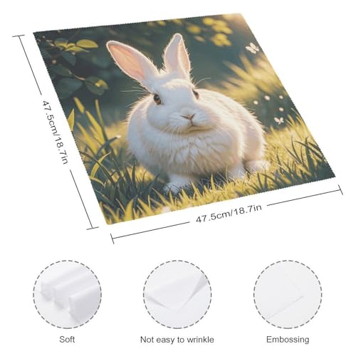 Servilletas de tela cuadradas estilo con conejito blanco miniatura 2