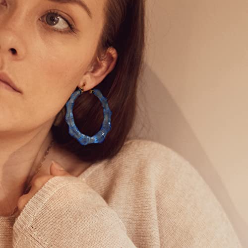Colorful Acrylic Bamboo Earrings For Women 80S 90S Large Hoops Earrings Hip-Hop Statement Earring Fashion Jewelry Gift (Blue) #TOP5