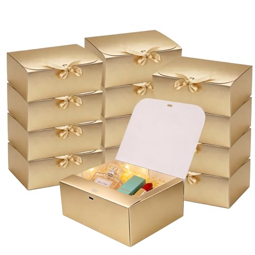 LWYMX 12 PCS Gold Gift Boxes with Lids9.8x7.8x3.9 Bridesmaid Proposal Box with Ribbon Gift Boxes for Wedding Christmas Valentines Day Birthday Baby Shower and the other Parties