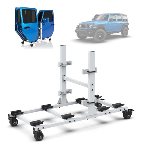 Door Storage Fit for Jeep 1987-2025 Gladiator JT & Wrangler JK JKU JL JLU TJ YJ Removable Stand Cart for 2/4 Door Fit for Jeep Door Storage Hanger Holder Anti Slip Car Door Bracket(White)