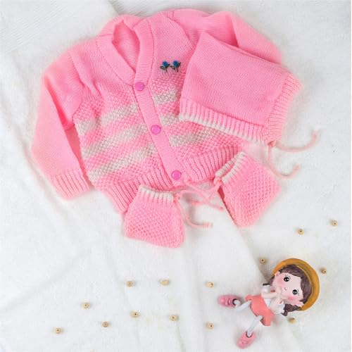 Image of Woolen Baby Sweater | Warm Knitted Winter Wear for Infant & Toddler | Soft Full Sleeve Cardigan for Baby Boys and Girls, Combo Pink & Maroon (6 to 12 Months) Pack of 2