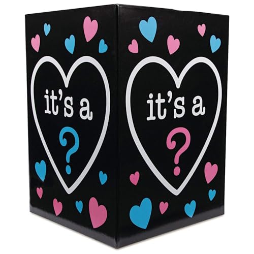 Fun Express Gender Reveal Balloon Box for Baby Shower Party - Premium 24 Inch Tall Black Cardboard Box with Pink & Blue Design | Perfect for Boy or Girl Announcement Celebrations & Games