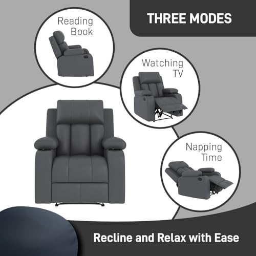 Image of Amazon Brand - Solimo Pinnacle | Single Seater Sofa Recliner | Manual Recliner (Leatherette Grey)