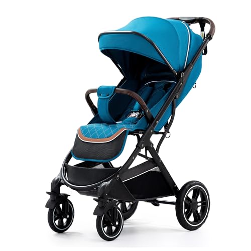 ALYIKOU Silla de Paseo Ligera，Carrito，0-3 años，0-15 kg，Plegado con una sola mano，Ligero，8.5 kg，Cinturón de Seguridad de 5 puntos，Escudos de lluvia, mosquiteros, portavasos (Blue)