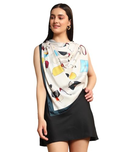 Image of Ravaiyaa - Attitude is everything Women Silk Digital Print Large Square Scarf Breathable Lightweight Neckerchief Printed Headscarf 40 inch x 40 inch Inch