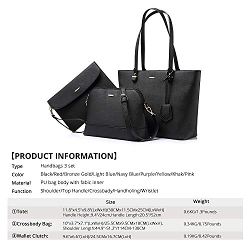 Lovevook Handbags For Women Tote Bag Shoulder Bags Fashion Satchel Top Handle Structured Purse Set Designer Purses 3Pcs Pu Stand Gift Classical Black #TOP5