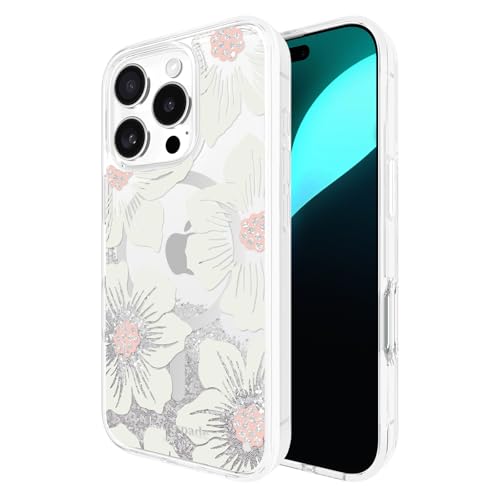 kate spade new york iPhone 16 Pro Case - Compatible with MagSafe - Designer Phone Case - Liquid Glitter Hollyhock