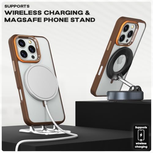 Image of Pikkme Back Cover for iPhone 16 Pro Max | Shockproof | Mag-Safe Compatible | Hard Transparent Back | Premium Raised Camera Protection | Bumper Case (Brown Mag-Safe)