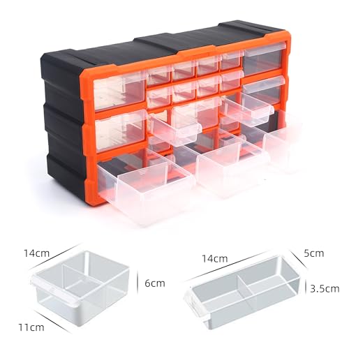 simpa 22 Multi Drawers Plastic DIY Tool Bit Storage Organiser Cabinet. Screws, Nails, Wall Plugs, Drill Bits, Nuts & Bolts Storage Organiser. 25cm (H) x 49cm (W) x 15.5cm (D) - Image 3