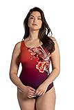Ulla Popken Damen Badpak, vogelprint geplaatst Badeanzug, Rot, 48 Große Größen EU