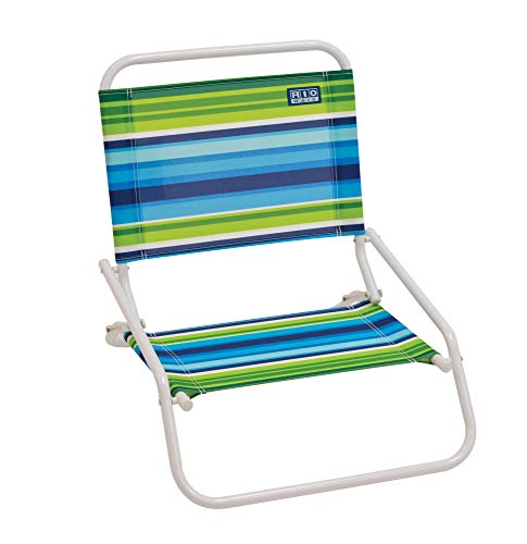 blue and white striped beach chair