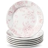 Honeydak 6 Pcs 6 Inch Pink Floral Flower Ceramic Plates Pink and White Porcelain Salad Serving Plate Vintage Dinner Appetizer Dessert Dishes Tableware for Wedding Birthday Tea Party Table Supplies