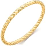STORYJEWELLERY Gold Plated Band Ring for Women, Stackable Rings, Gold Plated Wedding Bands for Women, Twisted Thin Ring Band, Simple Pointer Finger Ring, Size 8