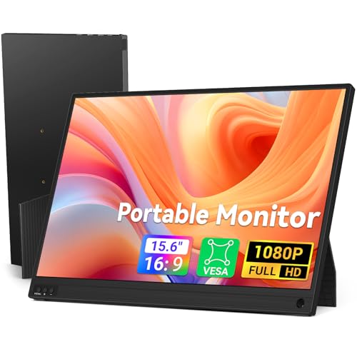 HotYeah Portable Laptop Monitor, 15.6-in 1080P FHD Travel Monitor USB-C HDMI External Computer Screen FreeSync IPS w/Kickstand, Extra External Display for Laptop PC Mac Phone Tablet Switch Xbox PS5