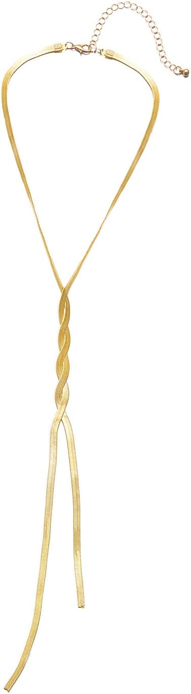 Twisted Snake Bone Chain Y Necklace for Women Vintage Adjustable Herringbone Long Tassel Choker Minimalist Snake Link Metal Necklace Wedding Jewelry - Image 7