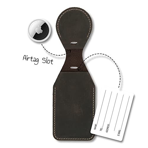 Londo Leder Luggage Tag with AirTag Holder - Leather ID Tag for Travel - Compatible with Apple AirTag, Chestnut - Image 3