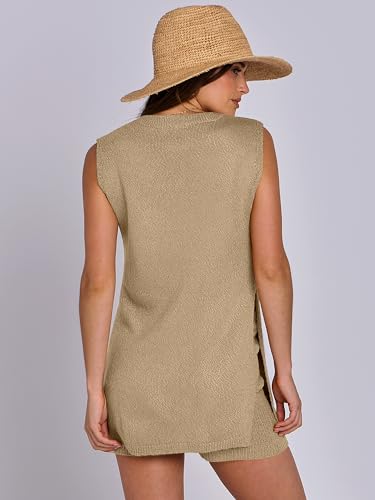 ANRABESS Women Summer 2 Piece Outfits Sleeveless Knit Sweater Top & Shorts Soft Lounge Sets Travel Beach 2025 Spring Clothes4