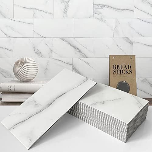 VAOVI Tile Stickers Kitchen Self Adhesive Wall Tiles,Large Stick on Bathroom Tiles 3D Peel and Stick Subway Marble Waterproof(20Tiles,White)